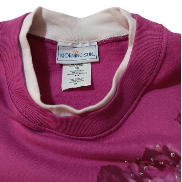 VINTAGE Sweatshirt Pink Size XL Flowers Roses Sparkle Beading Long‎ Sleeves - Picture 6 of 10
